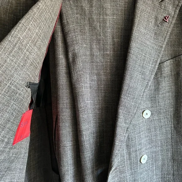 ISAIA Silk Wool Double Breasted Windowpane Taupe Suit EU52 - Picture 8 of 11